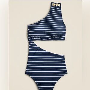 J. CREW Navy and White Striped Long Torso Swimsuit ⚓️